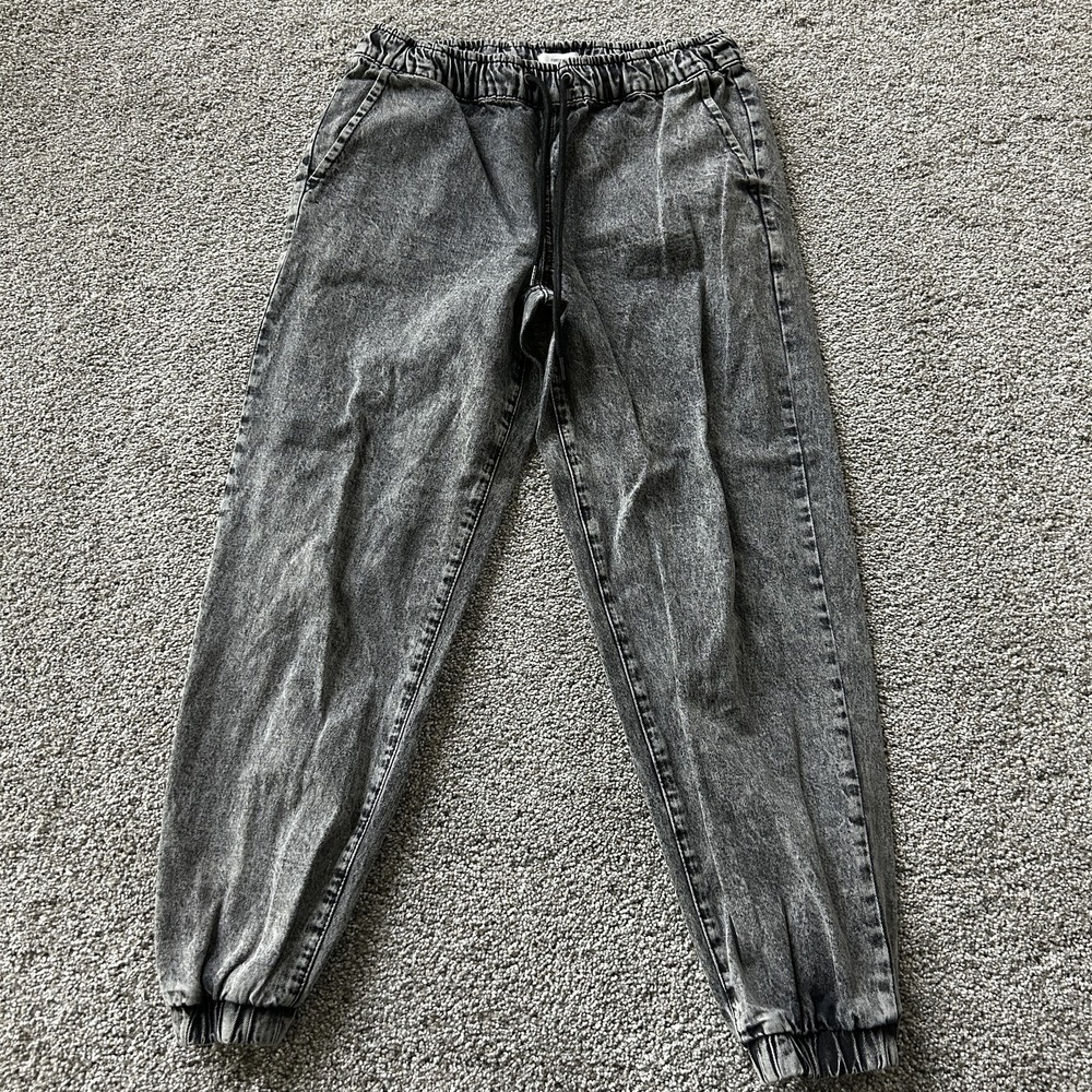 Forever 21 Tapered Jeans Womens M Acid Wash Gray Elastic Waist Jogger Pants